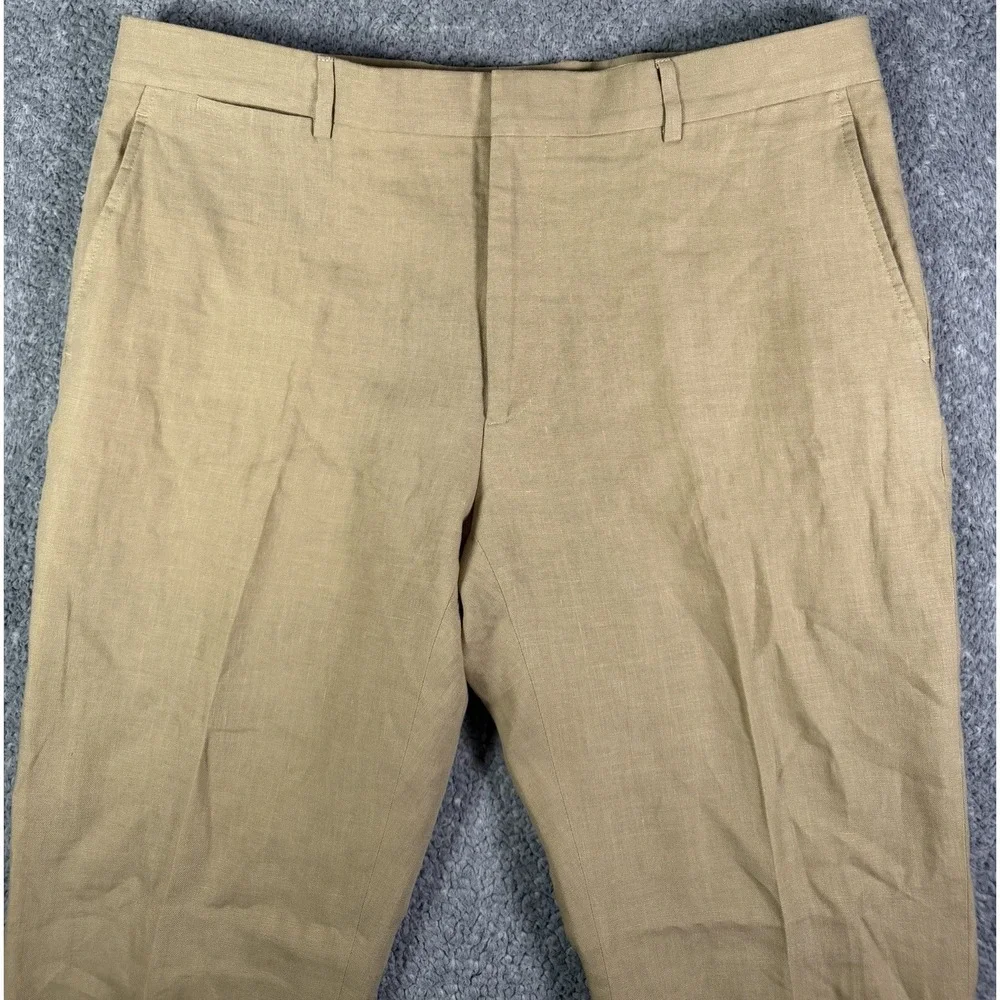 Polo Ralph Lauren 36x30 Tan 100% Linen Mens Dress Pants Trousers Made In Italy